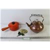 Image 1 : Porcelain Pot w/Lid - Stained Glass Flower - Copper Kettle w/Porcelain Handles