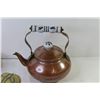 Image 2 : Porcelain Pot w/Lid - Stained Glass Flower - Copper Kettle w/Porcelain Handles