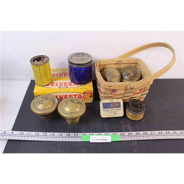 (11) Vintage Lot of Misc. Items: Velveeta Boxes; Noxzema Cobalt Jar; Watkins jar