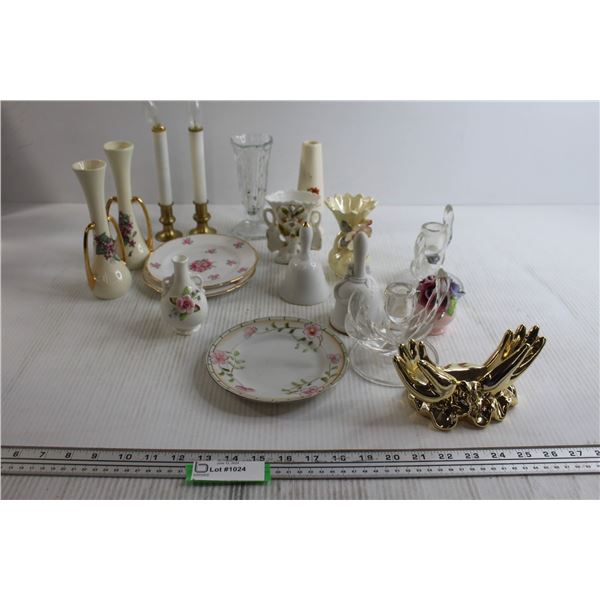 Assorted Candleholders, Plates, and Misc.