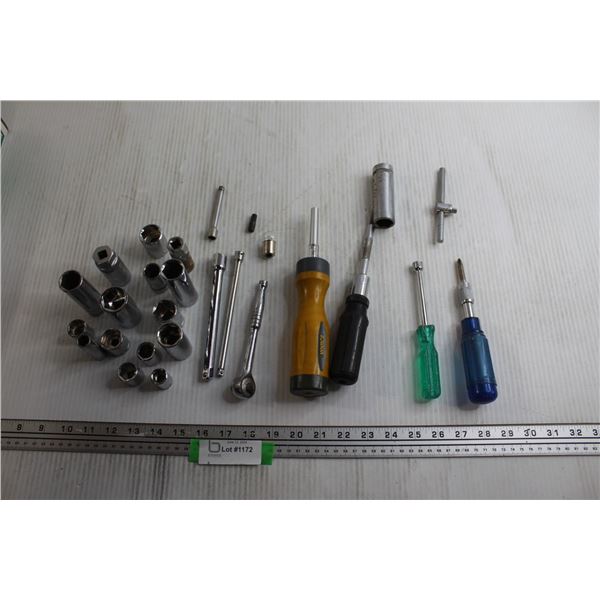Assorted Sockets, (4) Screwdrivers