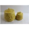 Image 2 : (2) Yellow Folk Tale Canister Jars, (2) Pairs Salt and Pepper Shakers, Corn Napkin Holder