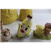 Image 5 : (2) Yellow Folk Tale Canister Jars, (2) Pairs Salt and Pepper Shakers, Corn Napkin Holder