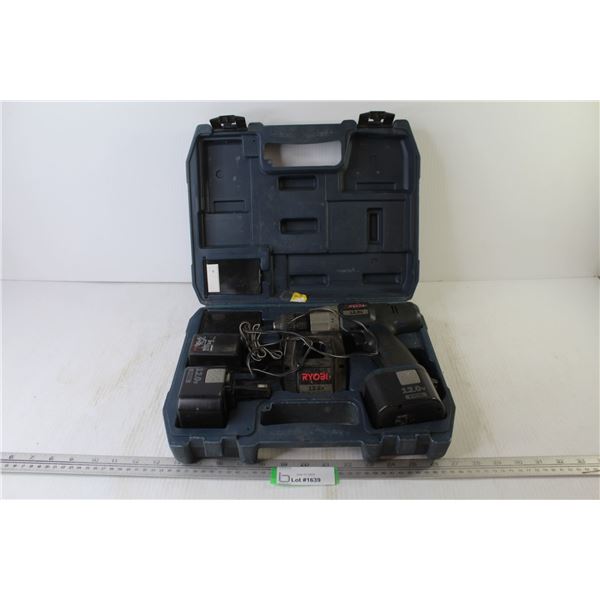 12v Ryobi Cordless Drill in Case w/Charger & 2 Batteries (not tested)