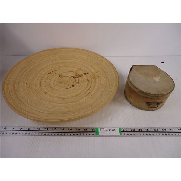 Round Wooden Tray and Vintage Hat Box