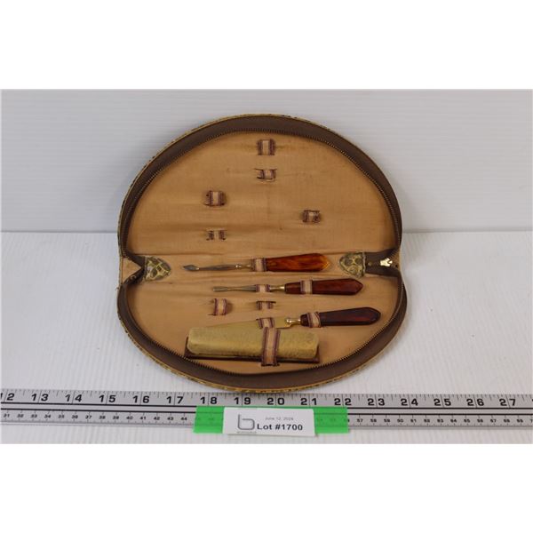 Vintage Manicure Set in Faux Snakeskin Case - Incomplete