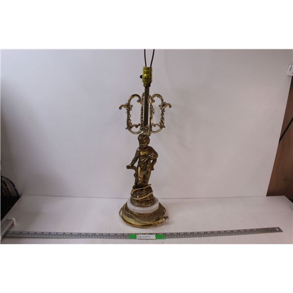 Vintage Brass Cherub / Cupid Lamp - No Shade Untested & 23" Tall Without Harp