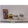 Image 1 : (4) Misc. Lot: Tin; Brass Trinket Box; Cream & Sugar Set Marked Fine China
