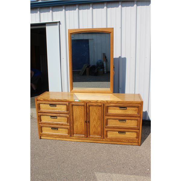 **Six Drawer & Two Door Credenza Dresser w/Mirror - 74.5"Long x 20"Deep X 33 High - On Wheels