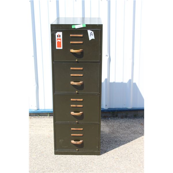 **Four Drawer Filing Cabinet - Green Metal - 18.5" x 24" x 52"