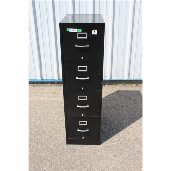 **Four Drawer Filing Cabinet - Black Metal - 15" x 25" x 52"