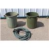 Image 1 : **(2) Garbage Cans, Garden Hose (approx. 25+FT) & Wand Sprayer