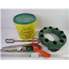 Image 1 : Partial Pail of Evergreen Tree and Shrub Food, Living Wreath Hanging Planter,(2) Pruning Saws and La
