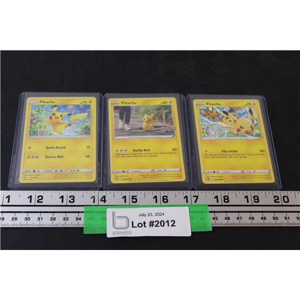 (3) Pikachu Pokemon Trading Cards (2019 & 2022)