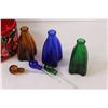 Image 2 : (3) Colored Glass Perfume Bottles (5" Tall) & Red Rose Vanity Carrying Case