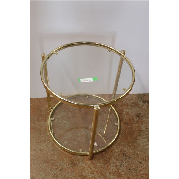 * Brass Round End Table w/ Glass Top & Shelf - 22" Wide x 21" Tall