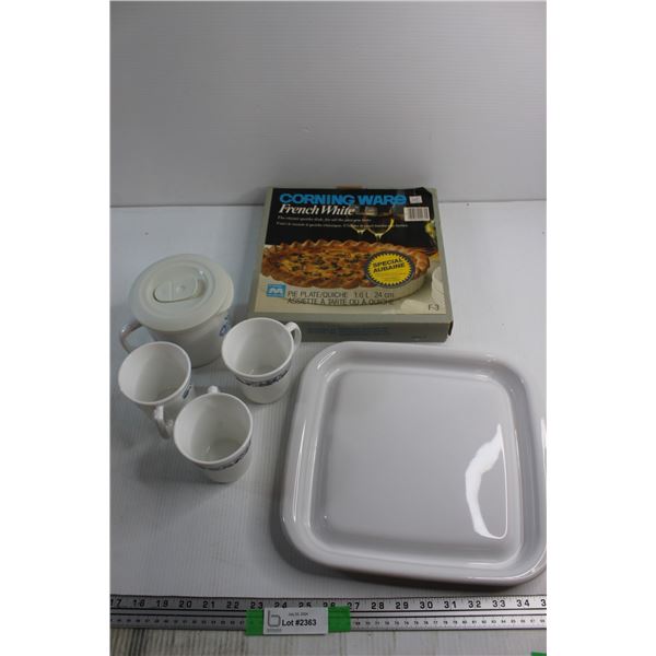 (5) Pieces of Corningware - Quiche Plate, Tray and Mugs