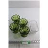 Image 1 : (4) Anchor-Hocking Green Glass Dessert Dishes and Arcoroc Butter Dish France
