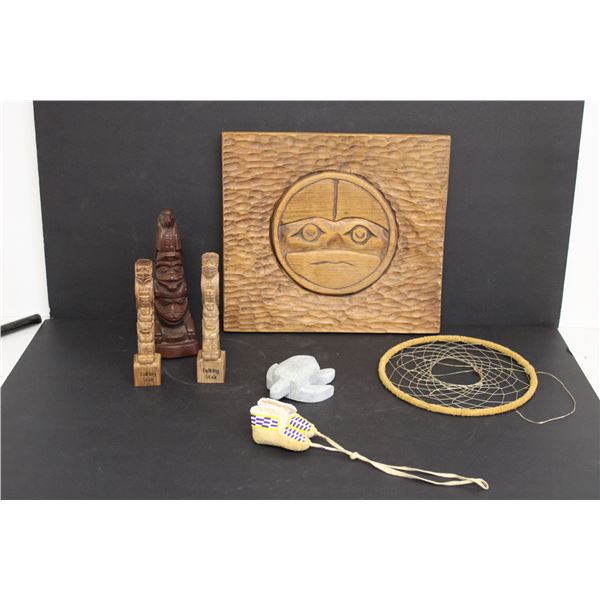 Indigenous Wood Carving, Dreamcatcher, Soapstone Turtle and Figures