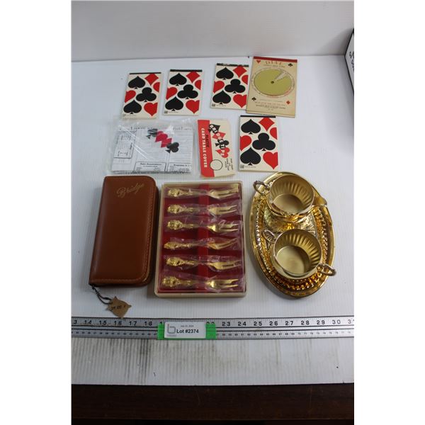 Bridge Set in Leather Case - New Cards, Score Cards, Dial Scorer and Misc.