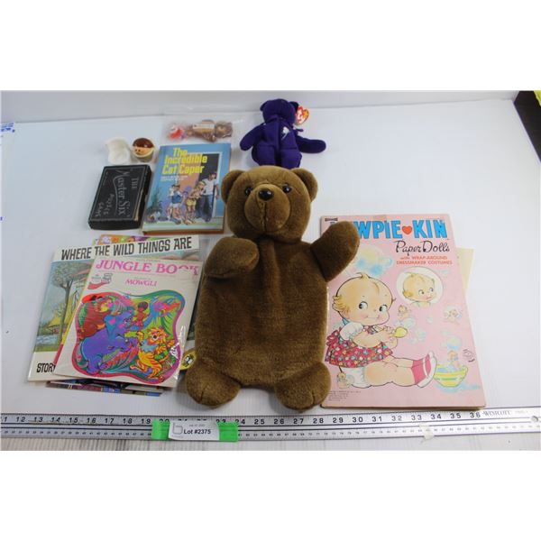 Vintage Children Books, Hotwaterbottle w/ Bear Cover, Kewpie Kin Paper Dolls