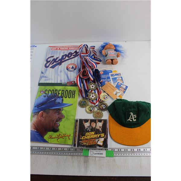 Assorted Sports Collectibles - Baseball Cards, Hat, Troll, Medals, etc.