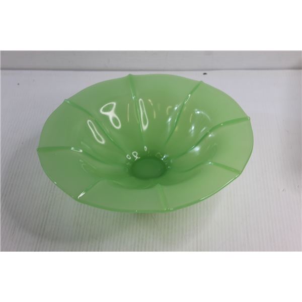 Jadeite Green Art Glass Footed Bowl