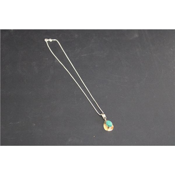 ^925 Silver Raw Emerald Link Chain