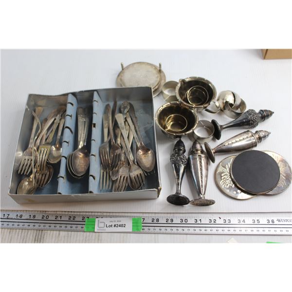Vintage Cutlery, (2) Sets of Salt and Pepper Shakers, Napkin Rings, Etc.