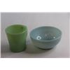 Image 2 : (2) Fire King Items - Blue Delphite Bowl and Jadeite Mug