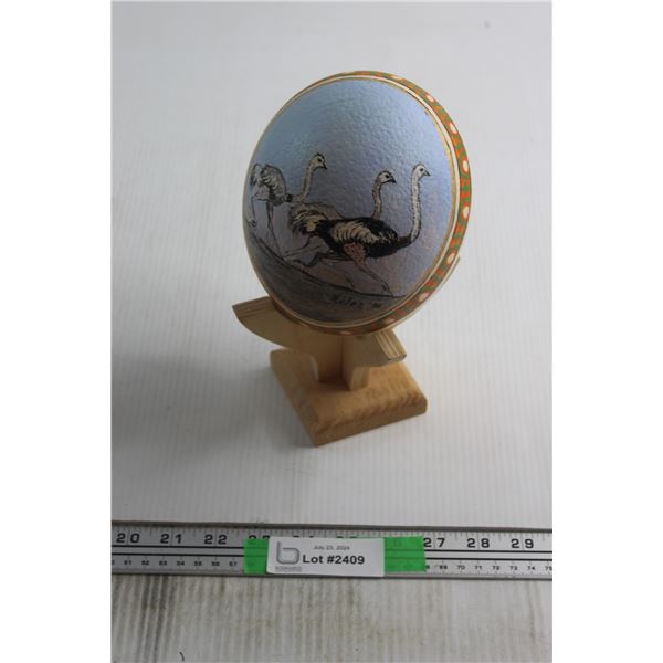 Hand Painted Ostrich Egg and Stand