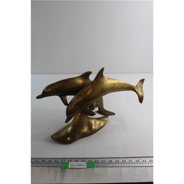 Brass Dolphin Statue (w/ Patina)