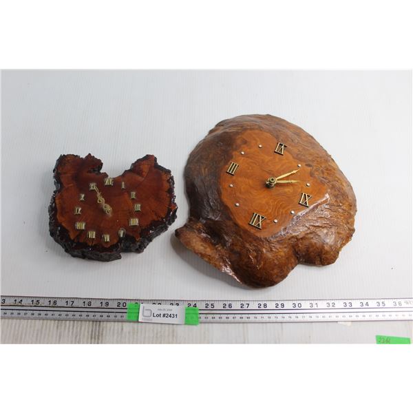 (2) Wood Slab Clocks