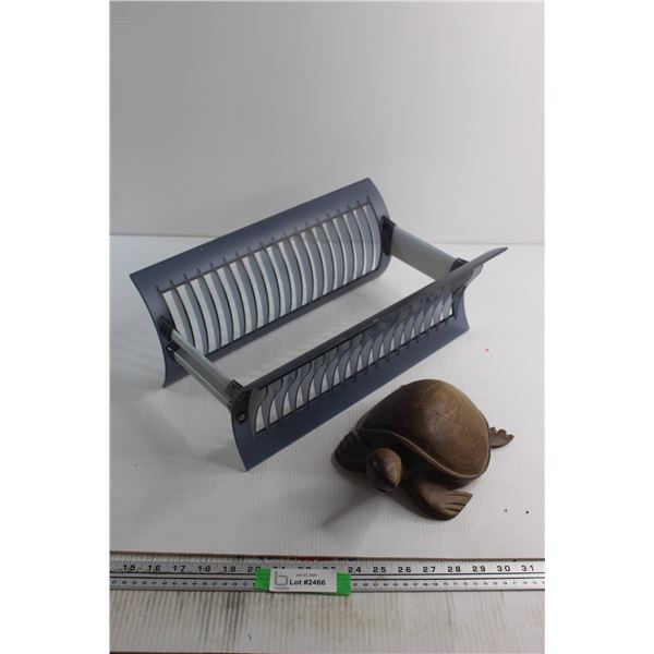 DVD Rack and Wooden Turtle