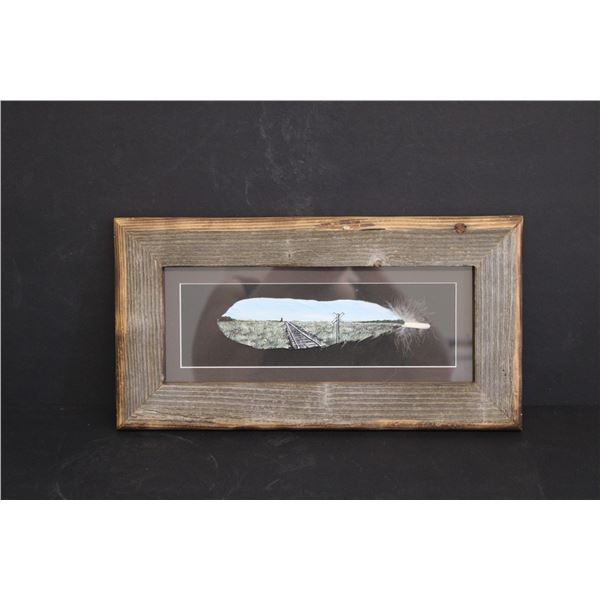 Framed Painted Feather By Lucille Scott Indiginous Artist 15'' x 8''