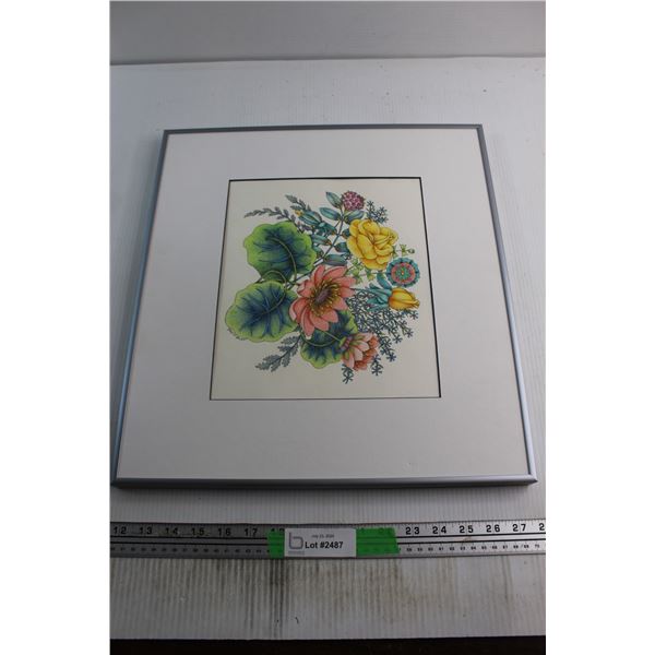 Framed Flowers Print 17'' x 16''