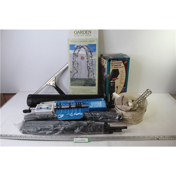 Basic Garden Arch - Heavy Outdoor Timer - Metal Piping) - Kitchen Rail w/6 Hooks - Squeegee - Misc. 