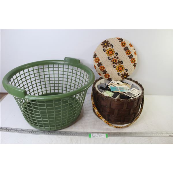 Round Sewing Basket w/Contents - Laundry Basket