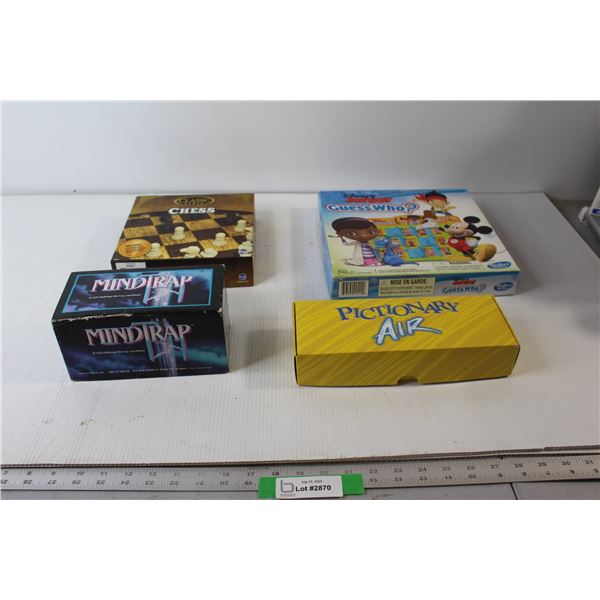 (4) Games - MindTrap, Classic Games Chess, Disney Junior Guess Who, Pictionary Air - All As Is