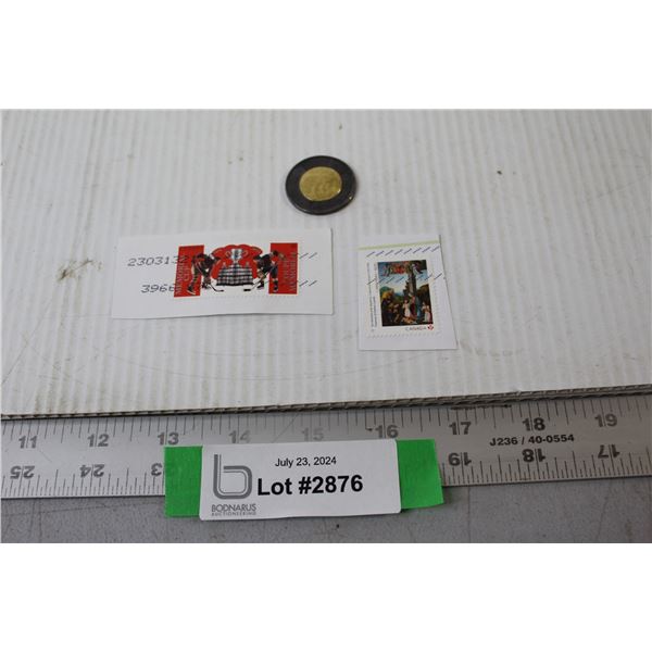 2022 Canadian Black Rim Toonie, (2) Canadian Stamps