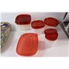 Image 2 : (2) Roasting Pans, Wooden Tray, (10+) Food Plastic Containers
