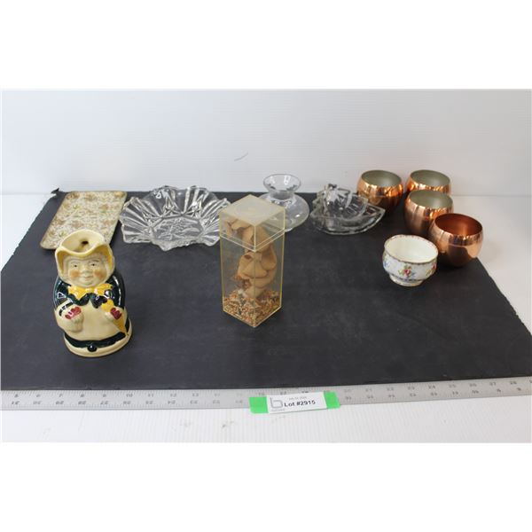 (2) Glass Trays, Tony Wood Mug, Assorted Dishware
