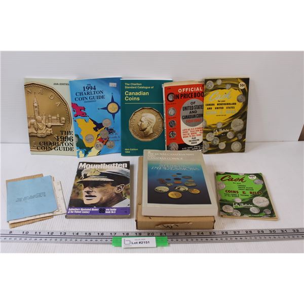 (8) Books: Coin Collections & Mountbatten (War Leader, History)