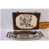Image 2 : (2) Wooden Pictures, Silver Plated Serving Tray, Plate, Misc.
