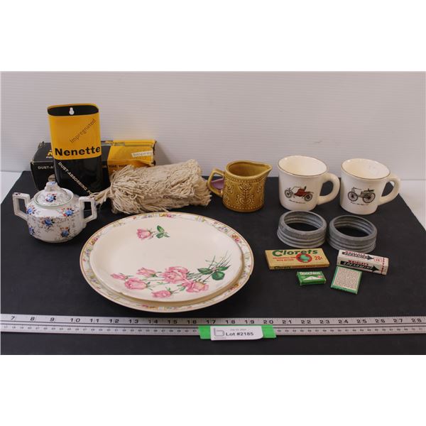 (2) Vintage Oatmeal Mugs, Nenette Polisher/Duster, Vintage Gum & Matches, Misc.
