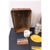 Image 5 : Lot: Shaving Cup, Tea Percolator, Vintage Mirror & Comb Set (Comb has Crack) (2) Baskets, Misc.