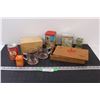 Image 1 : Crayon Wood Box, Cigar Wood Box, Watkins Baking Powder Tin, Tobacco Tin, Misc.