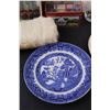 Image 2 : Willow Pattern Plate, Fur Hand Warmer Cuff, (2) Tins, Misc.