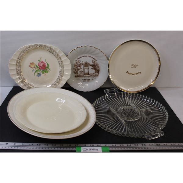 Patterned Pickle & Cheese Tray, (2) Serving Trays, (3) Plates