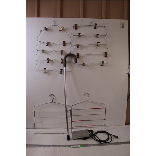 (4) Closet Hangers Set, Cane, RF Modulator (Consigner States Works) & Cord